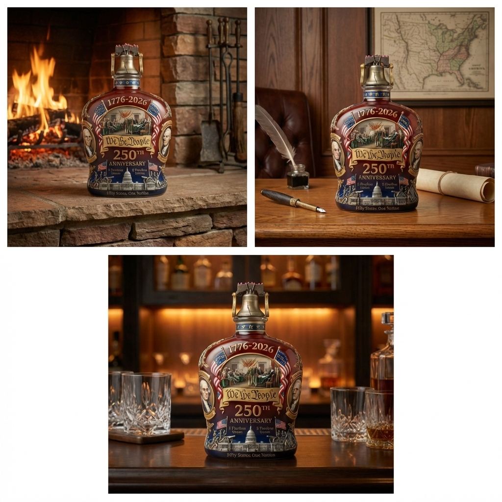 1776-2026 We The People 250th Anniversary Decanter - Hand-Painted American Historical Commemorative Liquor Bottle