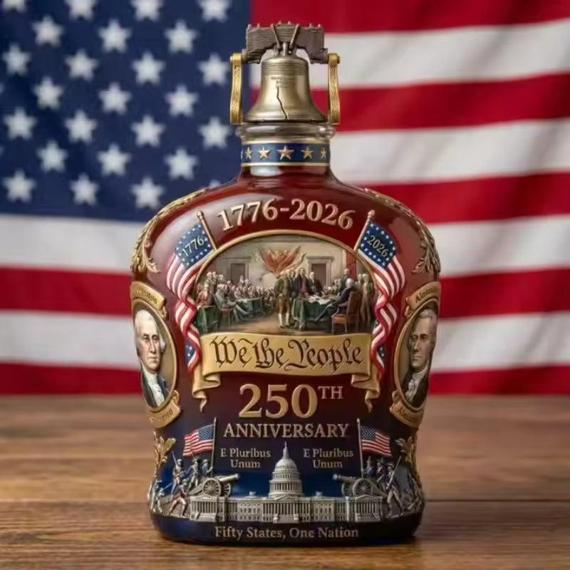 1776-2026 We The People 250th Anniversary Decanter - Hand-Painted American Historical Commemorative Liquor Bottle